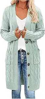 [Generic] Extra Warm Winter Jacket Down Long Sleeve Pocket Cable Knit Midi Cardigan Open Front Sweater Outerwear Worn Sweater Women