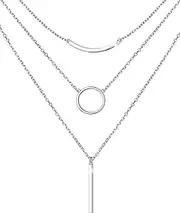 [Ladytree] Crescent Moon and Blue Star Y Lariat Cubic Zirconia Sterling Silver Dainty Pendant Necklace for Women Girls