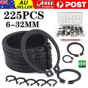 225Pcs 18Sizes C-Clips Snap Ring Heavy Duty Retaining Set Assortment Black Ring
