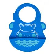 Marcus & Marcus Baby Bib Lucas Hippo Soft Silicone w/ Crumb Catcher 6m+ Blue