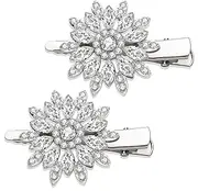 Crystal Hair Clips Large Sparkle Rhinestone Flower Design Alligator Metal Clip Non-Slip Floral Duckbill Hairpins Bling French Fancy Hair Barrettes for women Girls Hair Jewelry Accessories (Silver)