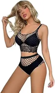 [Generic] Women's Fishnet Lingerie Set Lace Sheer Mesh Top and Panty