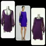 $295 AIDAN MATTOX Purple Lace Open Shoulder Party Cocktail Dress - 8, 8 M3020