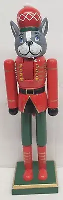 Wooden Christmas Nutcracker,12", DOG SOLDIER IN UNIFORM WITH RED HAT, Clever