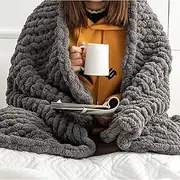 Hearth & Crate Chunky Knit Blanket - Cozy Throw Blanket for Bed (50x60) - Soft Throw Blankets - Chunky Knit Chenille Throw Blanket - Blankets and Throws for Sofa - Large Throw Blanket (Slate Gray)