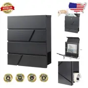 Stylish Black Mailbox with Key Lock, Newspaper Holder & Weather-Resistant Lid