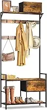 aboxoo Hall Tree with Storage Bench, Coat Rack, 2-Tier Shelves, Fabric Storage Basket, 10 Hooks, Industrial 5 in 1 Large Organizer, Wood Look Accent Furniture-Sturdy Metal Frame (Rustic Brown)