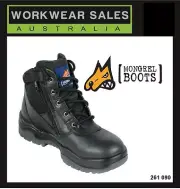 Mongrel Mens Black Leather Work Boots Zip Siders Aust Made 261 020 UK Size