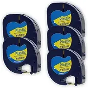ExtraPrint 5 Pack Compatible LT Plastic Labeling Tape, 12mm Black On Yellow for Dymo LetraTag Label Tape