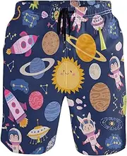 [GuoChe] Men's Beach Shorts Navy Blue Cute Space Funny Quick Dry Swimwear Board Shorts Mens Swim Trunk Bathing Suits Mesh