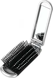 YPYMOD Foldable Travel Hair Brush, Travel Hair Brush with Mirror, Foldable, Portable Silver Hair Styling Comb, for Men, Girls, Women