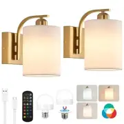 Battery Operated Wall Sconce Set of 2,Rechargeable Wall Lights with Remote Gold