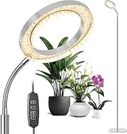 LED Full Spectrum Standing Grow Light, Silver Ring Plant Light with 3/9/12H Timer, 10 Level Dimmable, 60 Inch Height Adjustable, 3000K Floor Growth Lamp for Indoor Large Tall Plants