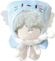 Cat Ears Knit Hat & Scarf Set for Plushies 3.9 inches (10 cm), Blue, Sewn Clothes