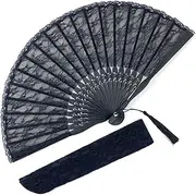Eastern Wind 8.3" Japanese Chinese Fan Black lace Fan Hand Fans for Women,Folding Fan Handheld for Wedding