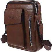 [LALADEFIEE] Mens Leather Messenger Bag Men Side Bag Chrome Sling Bag Shoulder Sling Bag for Men Black Purse