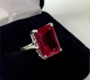 Women's 3Ct Emerald Cut Simulated Ruby 14k White Gold Plated Wedding Band Rings