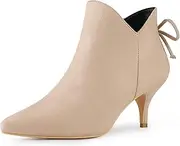 [Perphy] Pointed Toe Bow Zip Kitten Heel Ankle Booties for Women