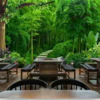在飛比找樂天市場購物網優惠-中式現代背景墻布綠色竹子竹林風景壁畫火鍋飯店茶樓客廳書房壁紙