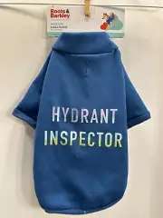 Boots & Barkley Dog Size M Blue HYDRANT INSPECTOR Pet Sweatshirt, Up To 40 Lbs