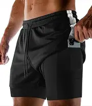 [Aolesy] Men's 2 in 1 Running Shorts with Zipper Pockets Gym Athletic Shorts 5" Lightweight Workout Shorts with Liner