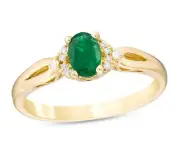 Oval Emerald and Diamond Accent Split Shank Ring in 10K Gold