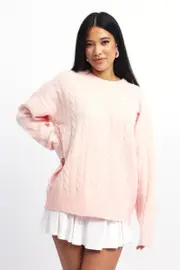 Pink Knit Jumper Long Sleeve Cable - Size 12M, Women's Basic Knit