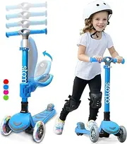 Stompa 2-in-1 Kick Kids Scooter, 3 Light Up Wheels, Adjustable Handlebar, Removable Foldable Seat, Anti-Slip Deck, Toddler Scooters for Girls & Boys Ages 3-8 Year Old