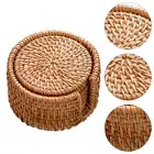 Coaster Set Rattan Wicker Holder Coffee Cup Coasters Placemats