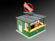 BACHMANN 1/32 SCALE LASER-CUT KIT HOT DOG STAND W/LIGHT + ROTATING BANNER NEW