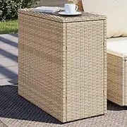 Garden Table Garden Side Table with Glass Top Beige 58x27.5x55 cm Poly Rattan