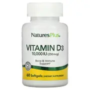 NaturesPlus, Vitamin D3, 10,000 IU (250 mcg), 60 Softgels