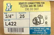 (BOX of 12) Arlington L422 3/4" Squeeze Connector For Flex/BX & MC Cable Zinc