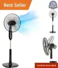 Sleek Black 16-Inch Pedestal Fan with Remote Control and Timer - Whisper-Quie...