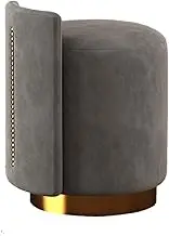Fabric make-up stool, dressing table chair, swivel make-up stool, small backrest round stool, pine frame, hard texture, suitable for beauty salon, clothing shop(Light grey-large-non-rotating)