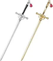 OIIKI Sword Hair Sticks 2pcs, Metal Sword Hair Pins Stick for Buns, Chinese Hair Chopstick for Women Girls Hair Thick Gold Silver Color Hair Accessories
