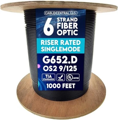 1000' 6 Strand OS2 9/125 Singlemode Indoor/Outdoor Riser Rated Fiber Optic Cable