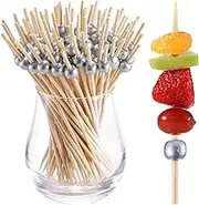 200PCS Cocktail Picks, Natural Fancy Toothpicks for Appetizers, Wooden Ball Bamboo Skewers for Appetizers, 4.7 in Long Decorative Cocktail S s for Drinks Food Par Ch uterie ds Silver 200 pcs