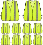 [T-Sheng] 10 Pack High Visibility Reflective Safety Vest for Men and Women Neon Yellow Mesh Fabric, Construction Vest with 2 Inch Hi Vis Strips, Universal Size, Yellow
