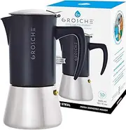 GROSCHE Milano Steel 6 cup Stainless Steel Stovetop Espresso Maker Moka pot - Moka Expresso Coffee maker Italian style Espresso Greca coffee maker for Induction gas or electric stoves