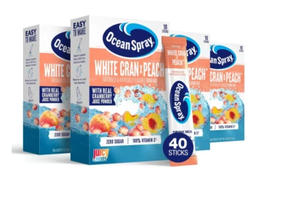 4 Boxes = 40 Drinks ✨ Ocean Spray Singles Water Mix WHITE CRAN-PEACH Zero Sugar