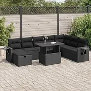 Rattan Patio Furniture Set - 9 Piece Outdoor Conversation Set with Cushions, Chairs and a Table for Garden, Deck and Balcony