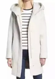 SIGNATURE Cole Haan Women's Wool Blend Hooded Coat Stone color size 14
