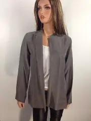 Eileen Fisher Gray Silk Dupioni Light Cover Jacket Mandarin Collar, Size M