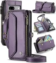 [ELEPIK] for Google Pixel 7a Case, Adjustable Crossbody Wallet Case with Card Holder, Kickstand, [RFID Blocking] [Crossbody & Wrist Strap] Durable PU Leather Magnetic Phone Case, Purple