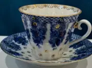 Russian Lomonosov BRIDESMAID BASKET Tea/Coffee Cup & Saucer Cobalt Blue & Gold