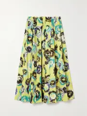 [JASON WU COLLECTION] JASON WU COLLECTION - Pleated Floral-print Cotton-twill Midi Skirt - Yellow - US6 US 6 Yellow