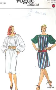 VOGUE Womens dress sewing pattern 80s bateau neck billow sleeve sz 12 B34 V8325