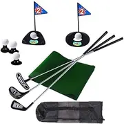 SOWOFA Children's Golf Practice 17-Piece Set - Junior Golf Toy Set with Green Mat & Mesh Backpack - For Kids Aged 3-8 - Includes 3 Clubs, 5 Balls, 3 Ball Brackets, 2 Hole Cups, 2 Flags, 1 Green Mat