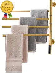 Electric Heated Towel Rack Gold for Bathroom Rotatable Towel Rack with Timer 80W